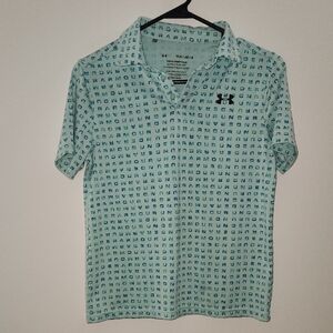 Under Armour BOYS Youtb Teal Patterned Polo Shirt Size YLG